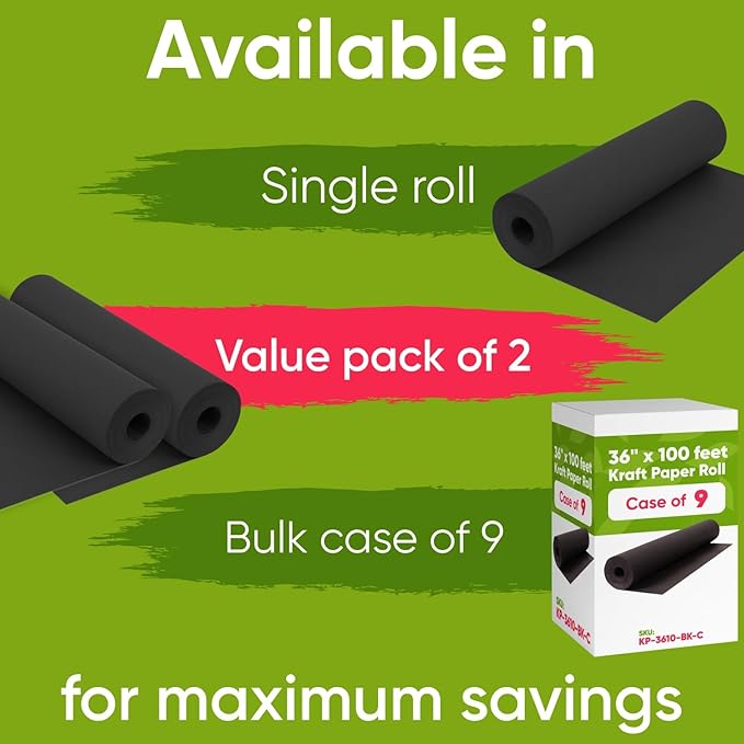 36" x 1200" (100 ft) Black Kraft Paper Roll (Value Pack of 2), 45 lbs Thickness, Made in USA Colored Kraft Paper for School, Bulletin Board - Odorless, Non-Toxic, Safe for Kids