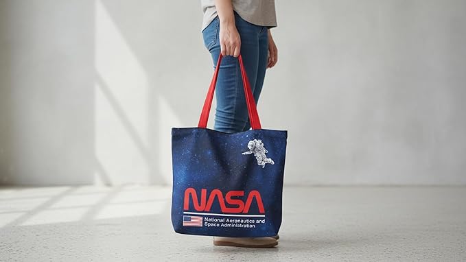 Northcott NASA Logo DIY Canvas Tote Bag Sewing Kit – Space-Themed Fabric Craft Project – Includes 24" x 43" Dark Blue & Red Fabric Panel & Instructions – Create 16" x 15" Handmade Tote Bag