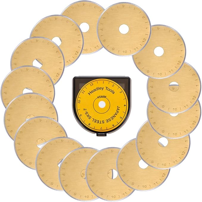 HEADLEY TOOLS Titanium Coated 45mm Rotary Cutter Blades 15 Pack Fits Olfa, Fiskars, Replacement Rotary Blade for Arts Crafts Quilting Scrapbooking Sewing, Sharp and Durable