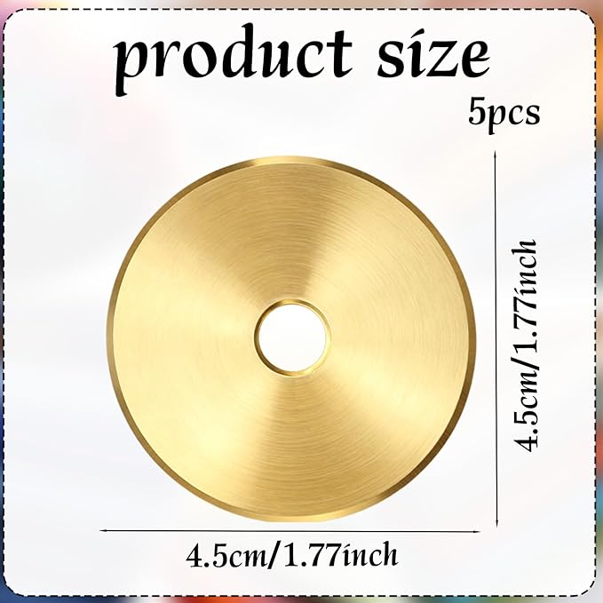 5pcs Titanium Coated Rotary Cutter Blades, Universal Replacement Circular Fabric Cutting Blades Knife Refill for/Martelli/Dremel/Truecut/DAFA for Quilting Sewing Scrapbooking Tool Supplies(45mm)