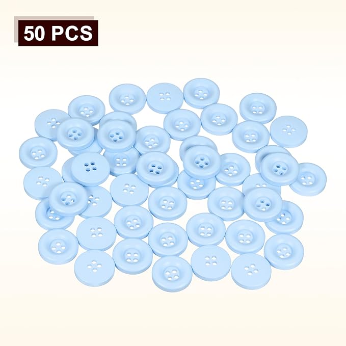 HARFINGTON 50pcs Sewing Button 20mm (3/4 Inch) 4 Holes Resin Thickened Round Crafting Replacement Buttons for Clothing DIY Crafts Decoration, Light Blue