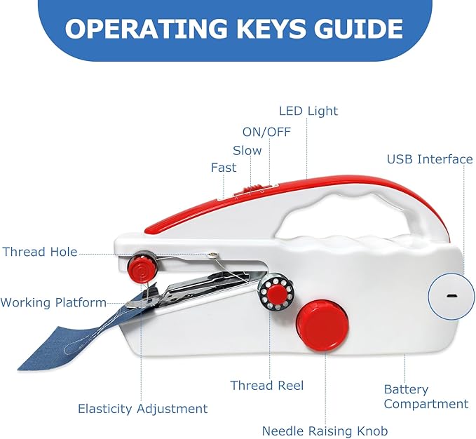 Easy-to-Use Portable Mini Handheld Sewing Machine for Beginners, 2 Speeds, Equipped with LED Lights, Sewing Machine for Kids and Adults, Suitable for Sewing Clothes, Fabrics, Cutains, DIY