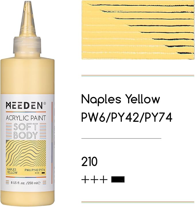 MEEDEN Soft Body Acrylic Paint: Naples Yellow Hue Matte Finish - 250ml/8.45oz Bulk Acrylic Colors in Ergonomic Bottle - Fluid Flow Art Paints for Artists Canvas Painting