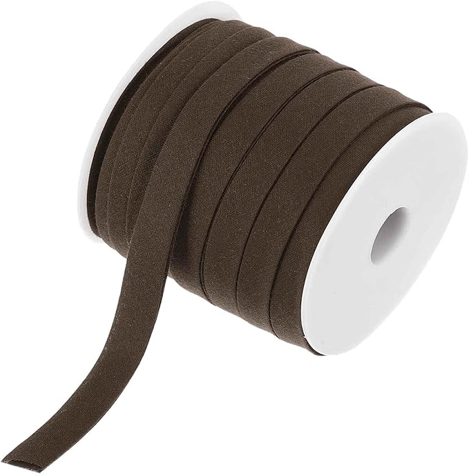 MECCANIXITY 2/5 Inch Double Fold Bias Tape Continuous Bulk Bias Tape for Sewing, Seaming Quilting Hemming Binding Crafts (Light Brown 25 Yards)