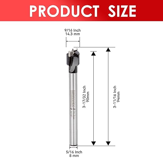 Mollom 9/16" (14.3mm) Forstner Drill Bit for Precise Woodworking with Durable YG8 Carbide Thickness of 1.7mm,This Hinge Cutter Tool is Ideal for Hard Wood, Plastic, Plywood