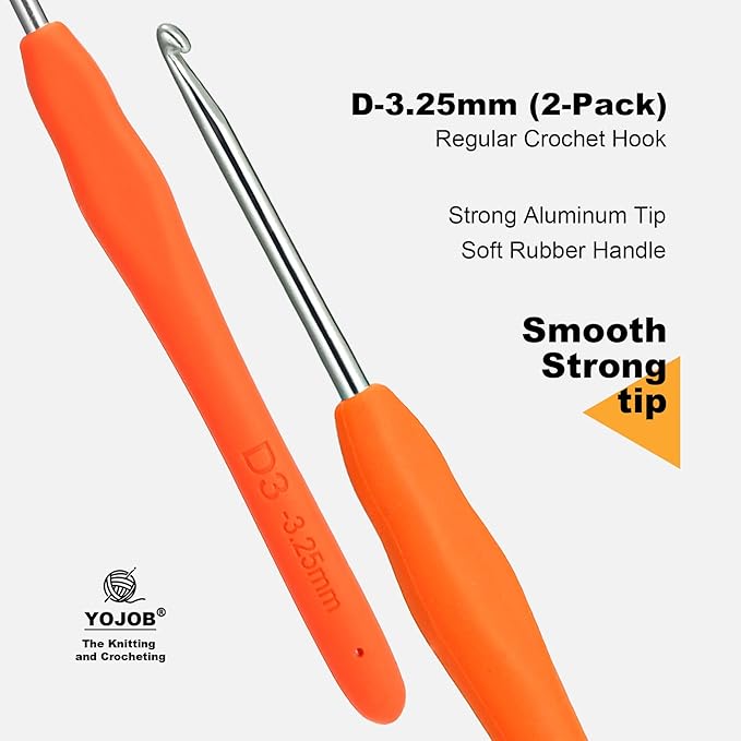 2Pcs 3.25mm Crochet Hooks, Ergonomic Crochet Hook for Arthritis and Beginners, Extra Long, Smooth, Comfortable (Size D / 3.25mm)