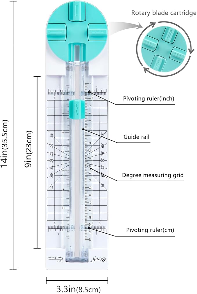 Paper Trimmer Craft Paper Cutter: 4 Style Multi-Function Scrapbooking Tool with Dial Blades of Straight,Wave,Dotted,Perforated,Creasing for Cutting Paper,Coupons,Photos,Postcards,Scrapbook,Card