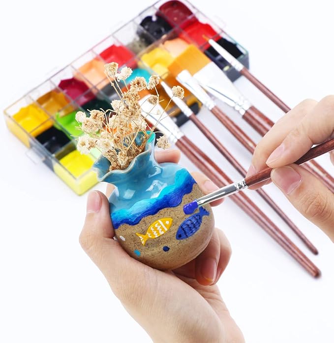 Transon Flat Paint Brush Set 7pcs for Acrylic Watercolor Gouache Oil and Body Painting