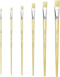 XDT#579 Flat Artist Paint Brush 6 Piece Set Medium Firm Square Wash Tip #2#4#6#8#10#12, Craft Face Body Paint Acrylic Oil Watercolor