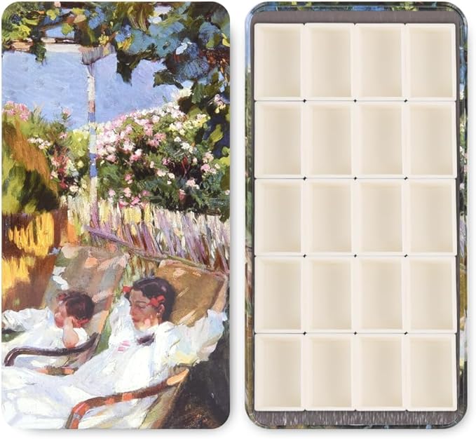 Portable Watercolor Paint Palette with Tins, Lightweight Empty Full Pans with Magnetic Squares, Metal Paint Tray Palettes for Travel, Acrylics Painting and Art, 20Full Pans,Garden