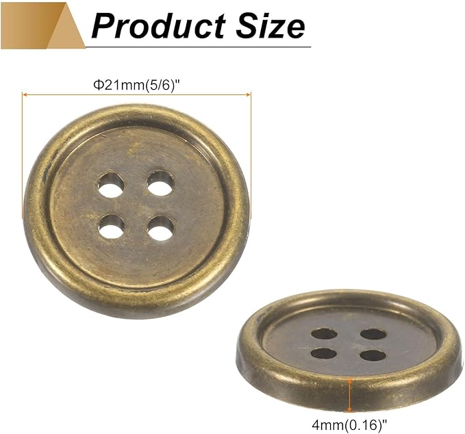 HARFINGTON 50pcs 34L Plastic Sewing Buttons 21mm 5/6" 4-Hole Round Replacement Craft Button for Coats Sewing Clothing and DIY, Bronze