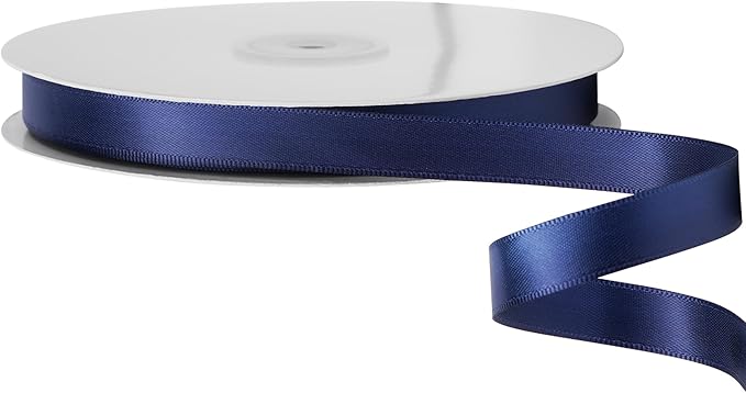LIUYAXI Navy Blue Stain Ribbon, 5/8" X Continuous 50 Yards, Double Faced Fabric Ribbon Perfect for Gift Wrapping Wedding Birthday Party Christmas Hair Floral Craft Baby Shower