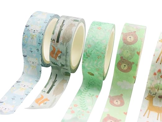 YUBBAEX Little Zoo Washi Tape Set, 8 Rolls Animals Decorative Masking Tapes for Journal,Scrapbook, Planner, DIY Crafts