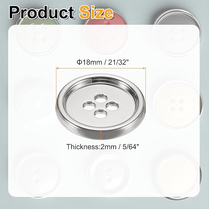 HARFINGTON 20pcs Metal Sewing Button, 18mm 4-Hole Round Suit Shirts Coats Clothes Sewing Buttons for Decoration Craft, Silver