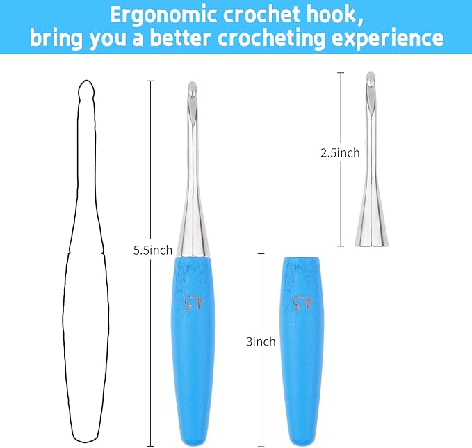 Crochet Hooks 4.5mm Crochet Hook Soft Lightweight Wood Ergonomic Handle and Stainless Steel Crochet Needles Tip (4.5 mm-7)