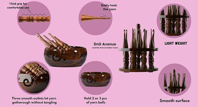 13-Piece Wooden Crochet Hook Set with Stand – Sizes 3.5mm to 12mm, Smooth Bamboo Crochet Hooks for Yarn, Ergonomic Knitting & Crochet Tools for Beginners & Experts