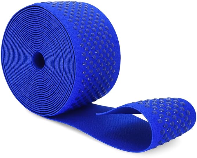 Mandala Crafts 2 Inch Elastic Silicone Gripper Tape for Clothing - 5 Yds Dotted Non Slip Elastic Band for Sewing - Royal Blue Silicone Flat Fabric Stretchy Ribbon Straps