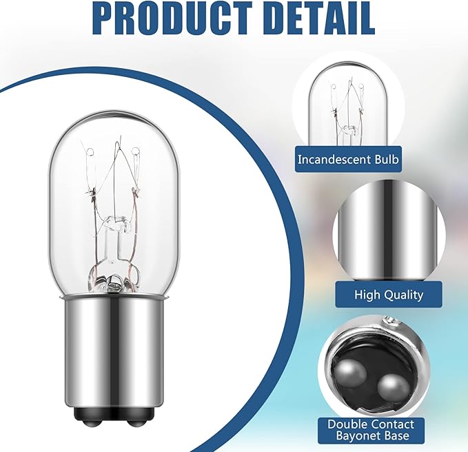 Mudder 3 Pieces Sewing Machine Light Bulb Incandescent Bulb Compatible with Push-in Base, 15 W, 120 V