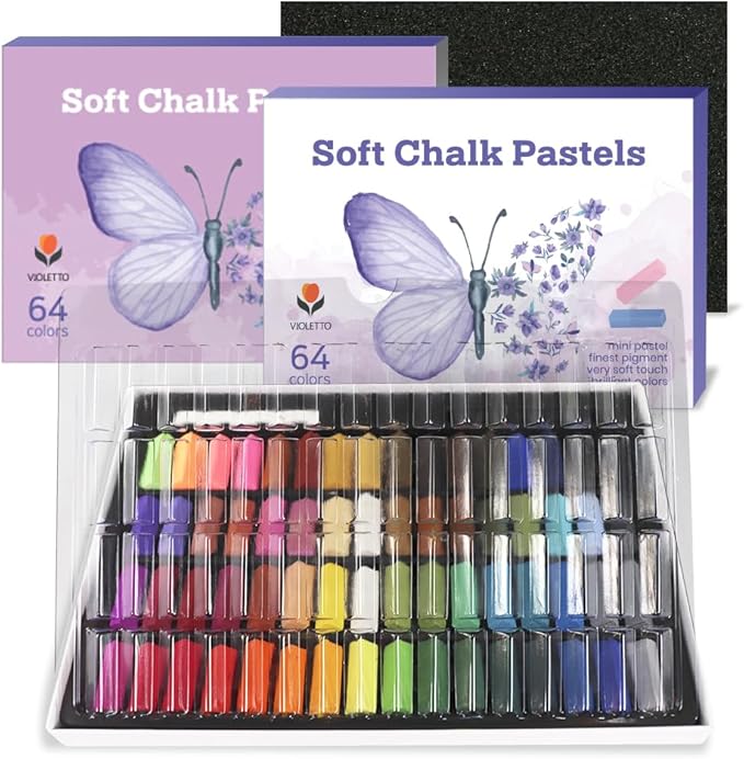 Soft Dry Pastels Set Art Supplies for Professional Artists and Adult Beginners, 64 Colors Plus 2 Sticks, Colored Premium Dry Square Pastel for Painting and Studio Art