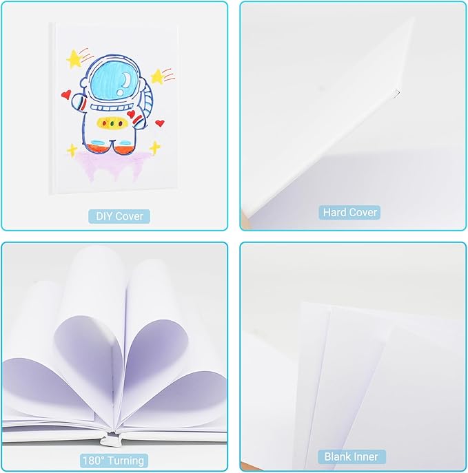zmybcpack 12 Pack Small White Hardcover Blank Book 4.3x5.5 inch, Hardcover Blank Book for Kid to Write Stories, Draw Sketchbooks (White, 22 Sheets/ 44 Pages Each