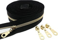 #5 Gold Metallic Nylon Coil Zipper by The Yard, Bulk 10 Yards Black Tape Gold Teeth with 25PCS Gold Zippers Pulls for Sewing, Bags, Purses YIGUANXIN