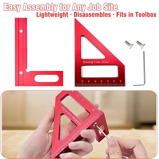 3D Multi-Angle Measuring Ruler, High Precision 45/90 Degree Aluminum Alloy Woodworking Square, Layout Tool with Scale for Carpentry, Engineering & DIY Projects