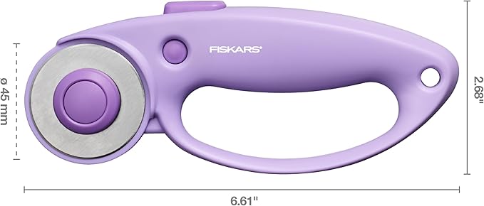 Fiskars Loop Rotary Cutter, Explore Collection Ultra Lilac, Precision-Ground Steel Blade for Fabric, Felt and Vinyl, 45mm