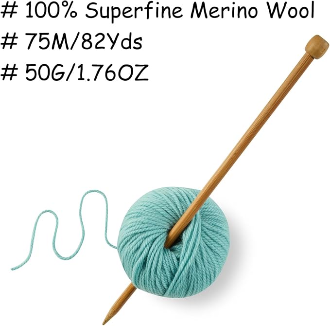 100% Merino Wool Yarn 3-Ply Luxurious and Soft Yarn for Hand Knitting & Crocheting (Cyan,3Balls)