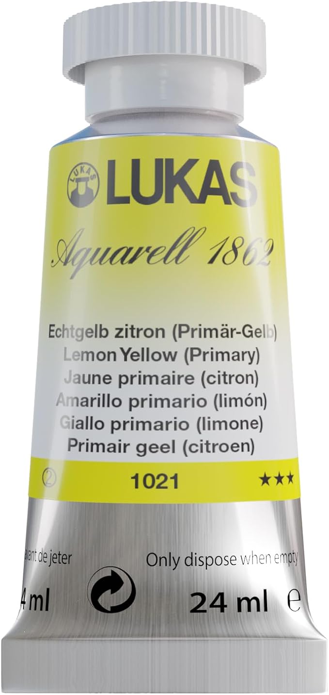 Lukas 1862 Aquarell Artists' Watercolor Tubes, Lemon Yellow (Primary) 24 ml -Vibrant Professional Grade Watercolor Paint -Easy-to-Wet, Intense Color, Long-lasting - For Professional Watercolorists