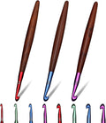 Giwrmu 3 Pcs Crochet Hooks, 5.0mm/6.0mm/7.0mm Ergonomic Crochet Hook, Colored Aluminum Crochet Hook with Wooden Handle Crochet Needle for Crocheting Yarn
