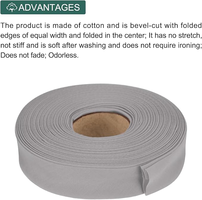MECCANIXITY 1 Inch Double Fold Bias Tape Polyester Continuous Bulk Bias Tape for Sewing,Seaming Quilting Hemming Binding Crafts (Gray 10 Yards)