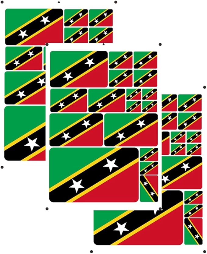 vmcoatdu Saint Kitts and Nevis Flag Laser Printing Sticker 3 Pcs Decal in Multiple Sizes Stickers (Red Saint Kitts and Nevis)