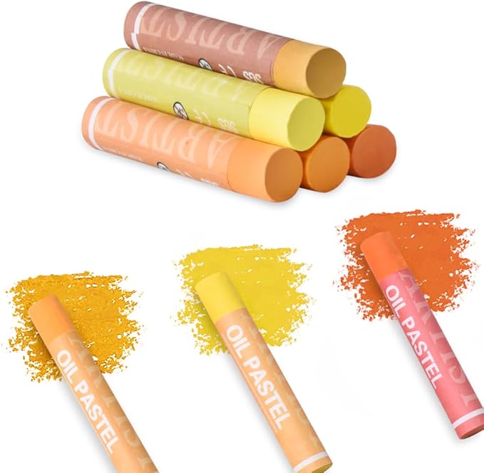 Mifuner Soft Oil Pastels Set (6 Sticks,6 Colors),Colors Heavy Oil Pastels Vibrant and Creamy,Pastel Art Supplies for Artists,Gallery Oil Painting Stick for Adult Art Drawing. Yellow