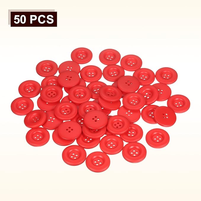 HARFINGTON 50pcs Sewing Button 28mm (1-1/8 Inch) 4 Holes Resin Thickened Round Crafting Replacement Buttons for Clothing DIY Crafts Decoration, Red
