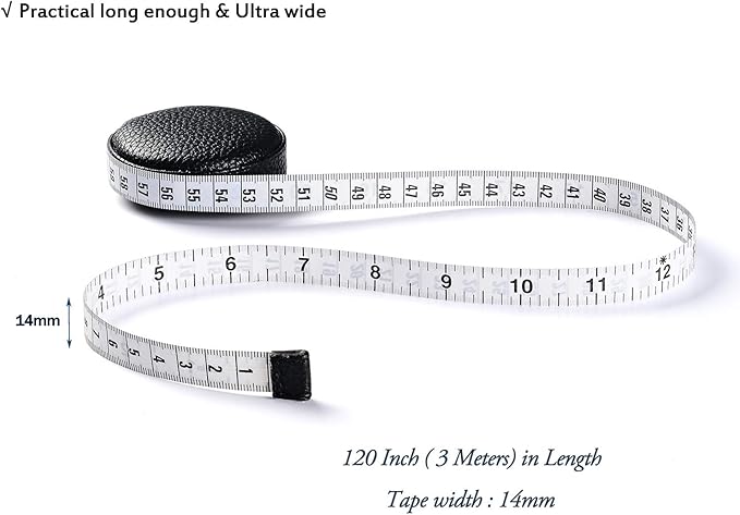 3m/120 Tape Measure Body Measuring Tape for Body Cloth Tape Measure for Sewing Fabric Tailors Medical Measurements Tape Dual Sided Sewing Cloth Tailor Craft Ruler Retractable (Black, 1 Pack)