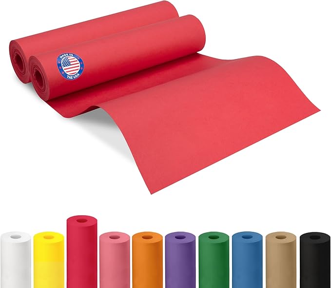 12" x 1200" (100 ft) Red Kraft Paper Roll, Pack of 2 - USA-Made Quality Craft Paper for Gift Wrapping, Kids' Arts & Crafts, School Projects - Natural Material 50lb Thickness by IDL Packaging