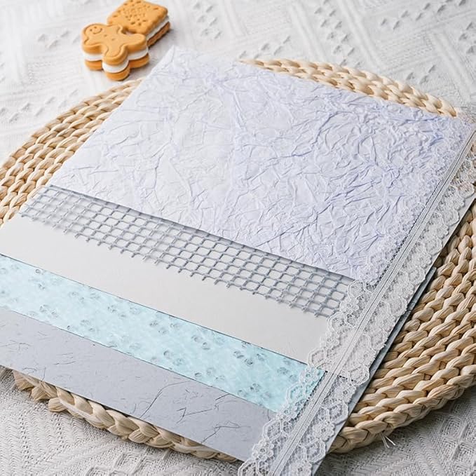15Pcs Handmade Scrapbook Art Paper Craft Textured Paper Colorful A5 sheet Mesh Special Paper Mix for Scrapbooking Junk Journal Journaling Supplies DIY Materials,5.8x8.2 inches (Blue)