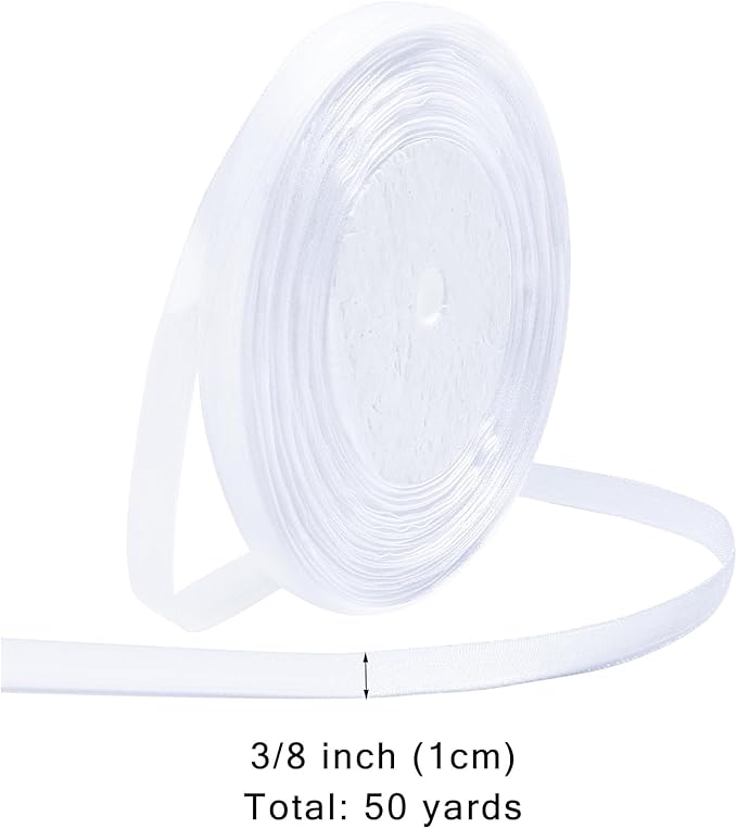 White Ribbon for Gift Wrapping 3/8 inch Sheer Organza Ribbon for Flower Bouquet Tulle Chiffon Ribbons for Wedding Invitations Christmas Halloween Decorations Crafts 50 Yards