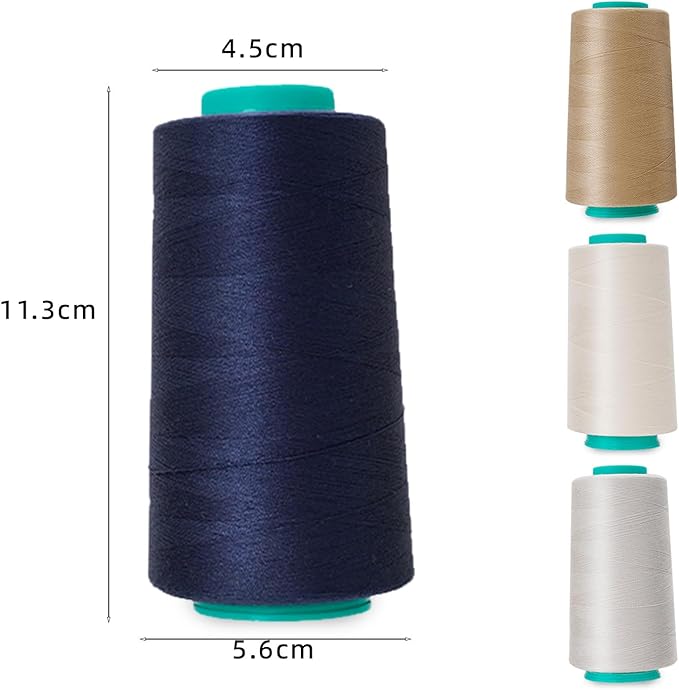 4 Pack of Serger Threads Cones Spools, All-Purpose Sewing Thread Polyester, 4 Cones of 3000 Yards Each Spool,Cone Thread for Sewing Machine,140S/2 (Khaki,Navy Blue,Light Gray,Beige)