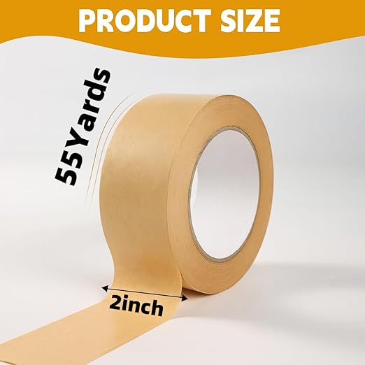 GlounX Brown Kraft Paper Packing Tape 2 Inch x 55 Yards,Waterproof Coated Strong Adhesive for Shipping,Moving,Sealing,Biodegradable Paper Packing Tape 1Roll