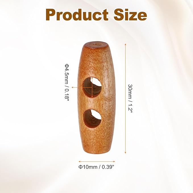HARFINGTON 25pcs Wooden Toggle Buttons 30mm / 1.2" Double Hole Wood Olive Horn Sewing Buttons for Coat Sweaters Clothing DIY Craft, Medium Brown