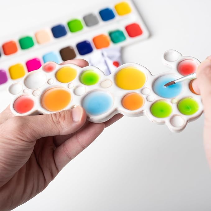Ceramic Paint Palette - Portable Watercolor Trays for Artists | Easy-Clean Porcelain Mixing Palette with Thumb Stopper Unique Bubble Shape Design for Adult Kids and Travel Use