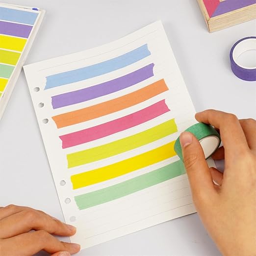 10 Rolls Washi Tape Set, Rainbow Washi Tape Colorful Masking Tape 15mm Wide, Decorative Tape for Bullet Journal, Book, Planner, Scrapbooking, DIY Arts Crafts