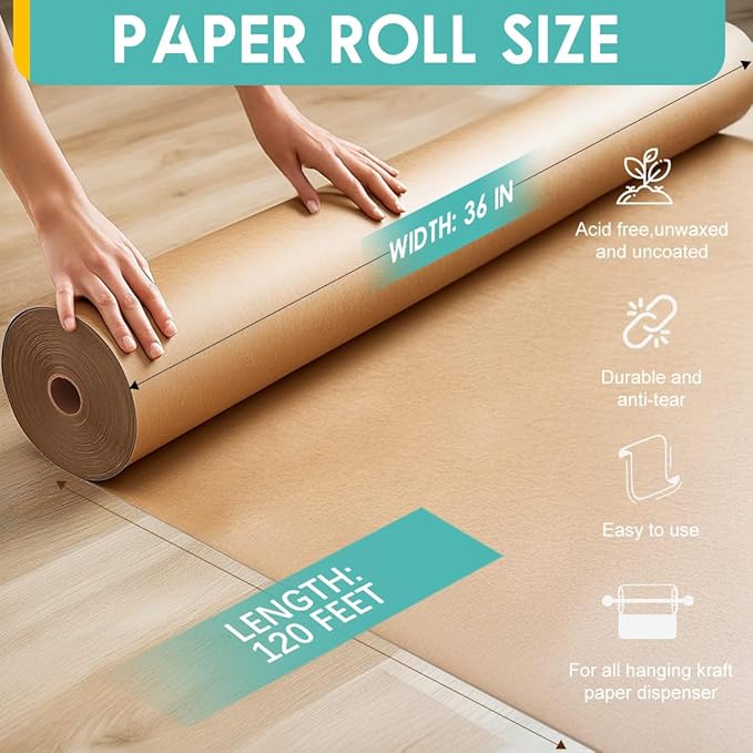 PerkHomy 36" x 1,440" (120') Brown Kraft Paper Roll for Craft Bulletin Board Paper Art Table Covering Crafting Gift Wrapping Bouquet Packing Parcel 70GSM 50LB (Brown, 36" x 120')