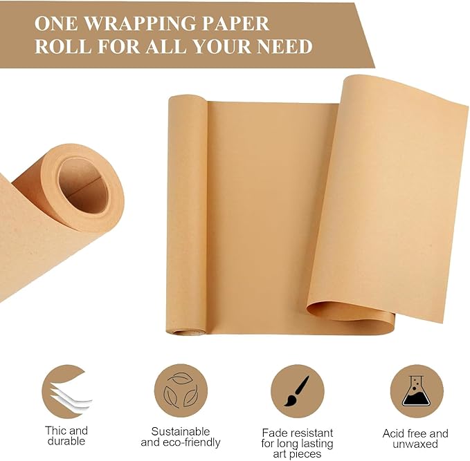 Brown Wrapping Paper Roll 24"x 1200" Craft Packing Paper for Moving Shipping, Gift Wrapping Paper, Bulletin Board Kraft Paper for Table Covering Poster Paper Christmas