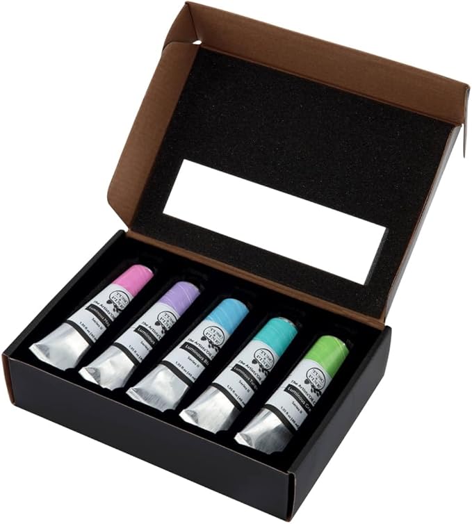Tusc & Pine Artist Oil Paint - Cool Luminous Set of 5 Assorted Colors, 40 ml each, Non-Yellowing, Rich & Creamy Consistency, Maximum Pigment Load, Small Batch Milled Oil Paints, Made in the USA