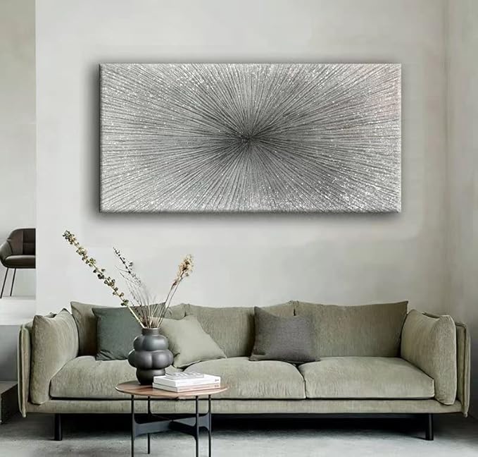 YaSheng Art - 24x48 Inch Abstract Art Oil Paintings on Canvas Thick silver Abstract Artwork Modern Home Decor Canvas Wall Art 24x48inch