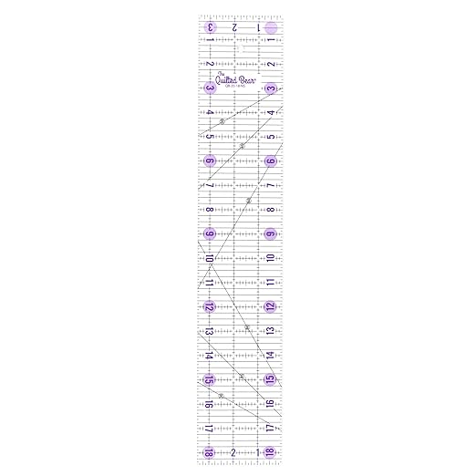 The Quilted Bear Quilting Rulers - Transparent Acrylic Non Slip Quilting, Patchwork & Sewing Ruler with Clear Black Lines & 30, 45 & 60 Degree Angles for Perfect Accuracy & Precision (3.5" x 18")