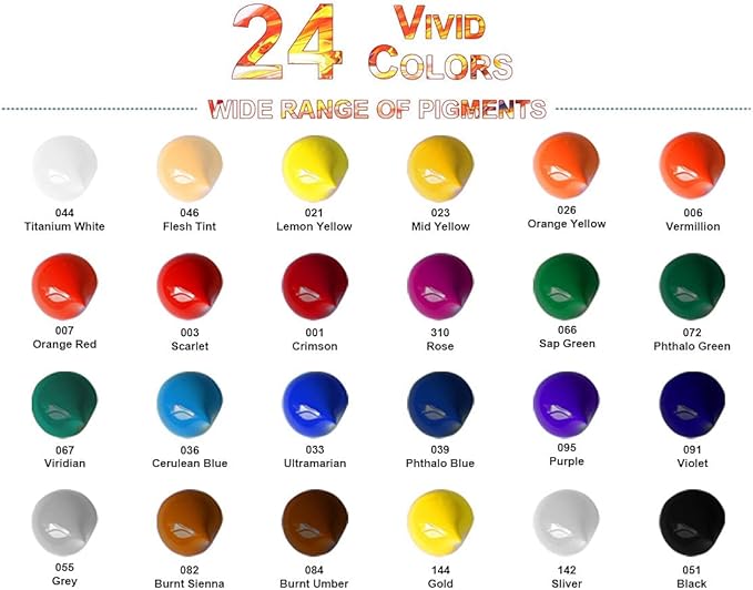 Heavy Body Acrylic Paint Sets, 24 Colors 12ml/0.41 fl.oz Art Paint Tubes with 3pcs Brush + Palette,Non-Toxic Artist Acrylic Paints for Adults,Beginners on Canvas Rocks Wood Fabric Craft