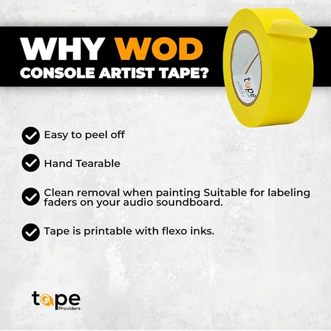 WOD CFTC6 Console Artist Tape Made in USA White, 12 inch x 60 yds. Flatback Paper Marking/Labeling Tape Residue Free, for Watercolor Paper to Prevent Tearing
